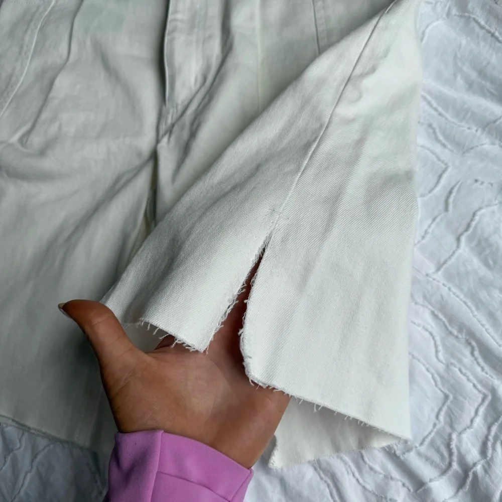 Derek Lam Long White Jean Shorts with Slit Side Detail